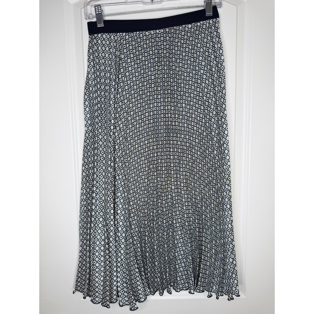 Max Studio Geometric Pleated Maxi Skirt Navy Ivory Coastal Size Small - Picture 3 of 10